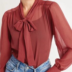 Long-Sleeve Tie-Neck Chiffon Top